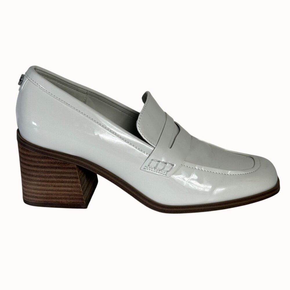Marc Fisher Womens Loafers Size 7.5 White Leather Block Heel Vintage Inspired